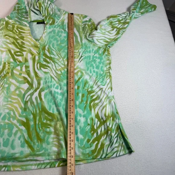 Susan Graver Weekend Hooded Tunic Women XLP Green Animal Print Resort Tropical - Picture 7 of 9